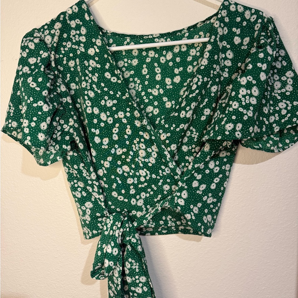 Forever 21 Green Floral Wrap Blouse